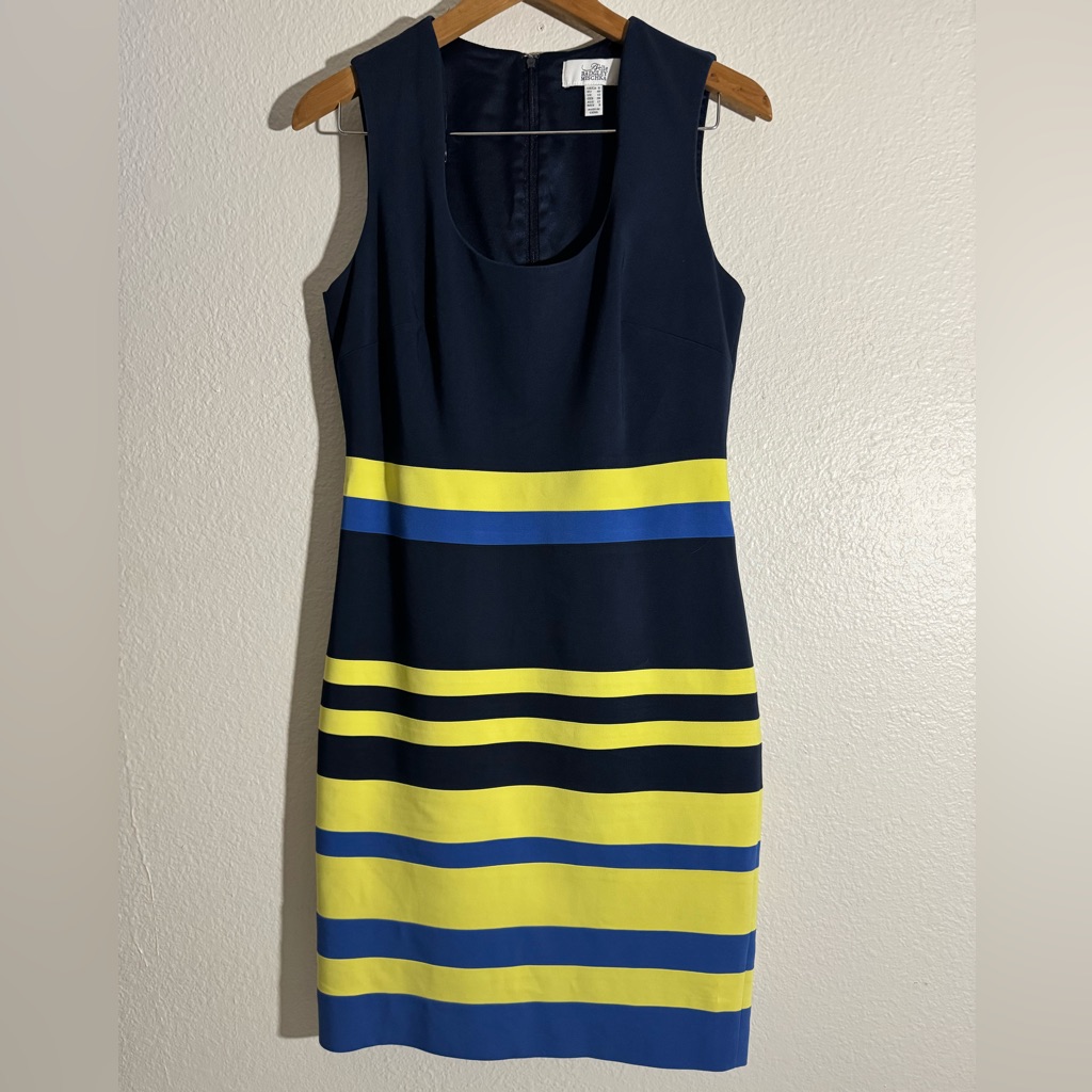 Belle Badgley Mischka Colorblock Striped Sheath Dress Size: 8